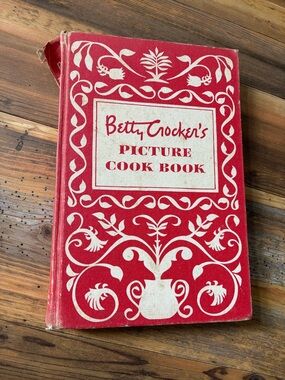 1950 Betty Crocker Red Cookbook with White Foliate Design